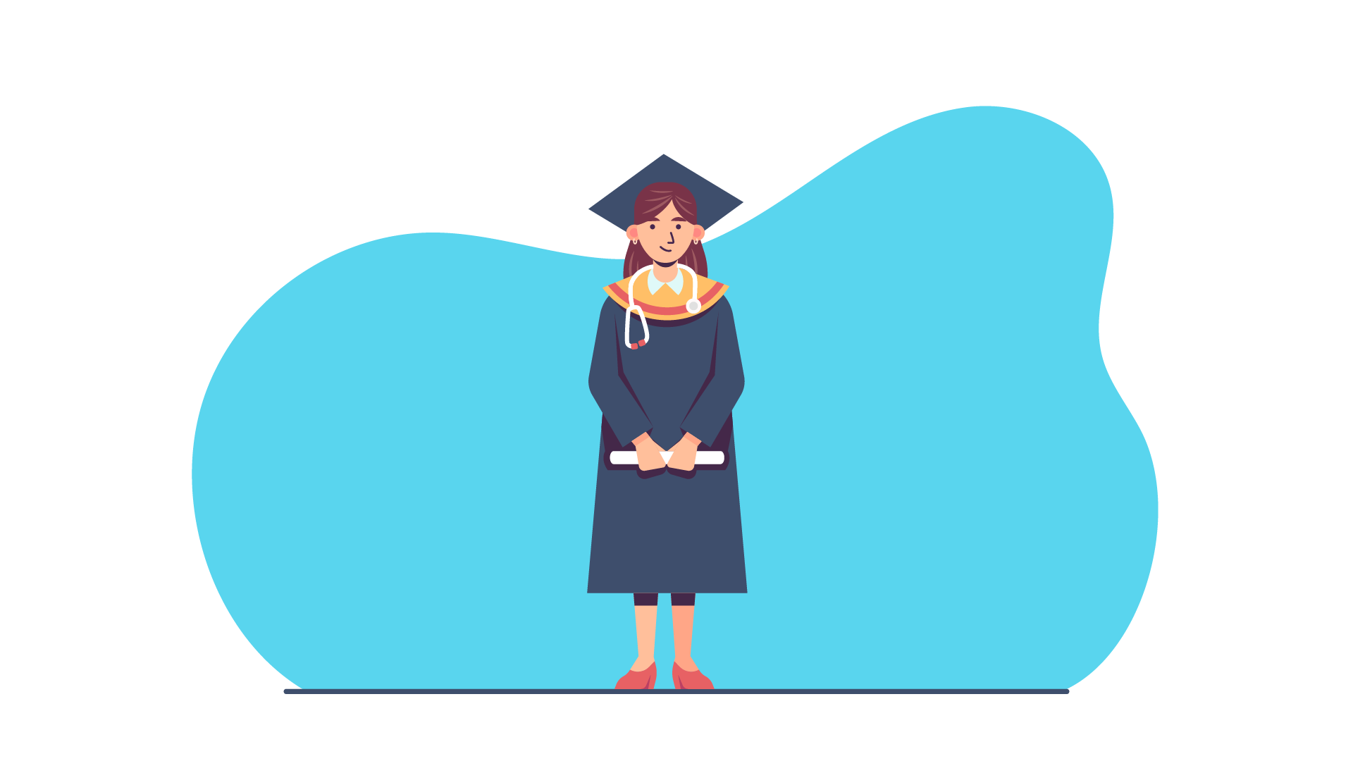 cartoon nurse wearing graduation cap and gown holding a diploma