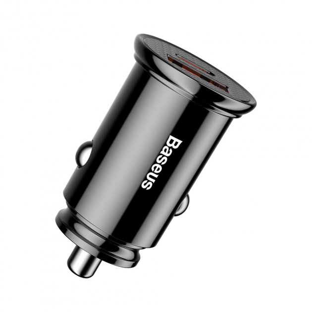Автомобільний зарядний пристрій Baseus Circular Plastic Швидка зярядка Quick Charge 4.0 + Power Delivery 3.0 30W USB + Type-C 5A Зарядка в авто Black