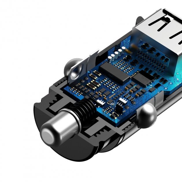 Автомобільний зарядний пристрій Baseus Circular Plastic Швидка зярядка Quick Charge 4.0 + Power Delivery 3.0 30W USB + Type-C 5A Зарядка в авто Black