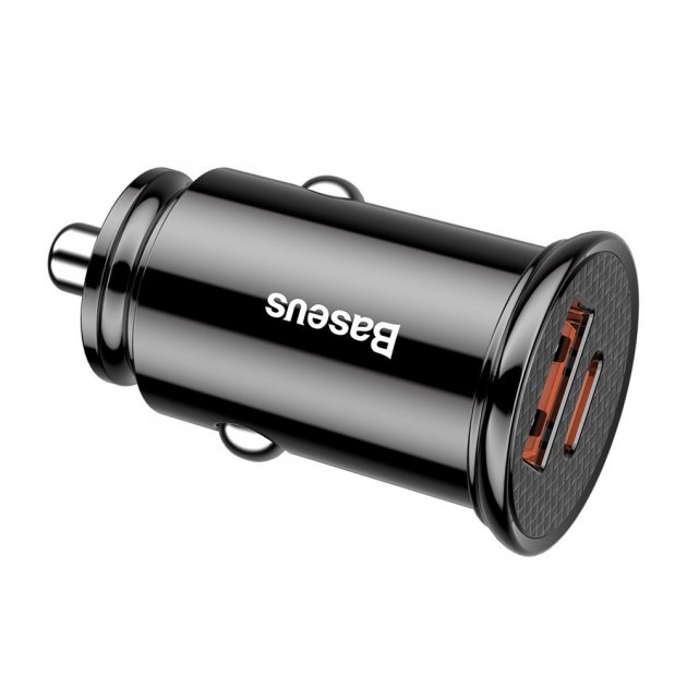 Автомобільний зарядний пристрій Baseus Circular Plastic Швидка зярядка Quick Charge 4.0 + Power Delivery 3.0 30W USB + Type-C 5A Зарядка в авто Black