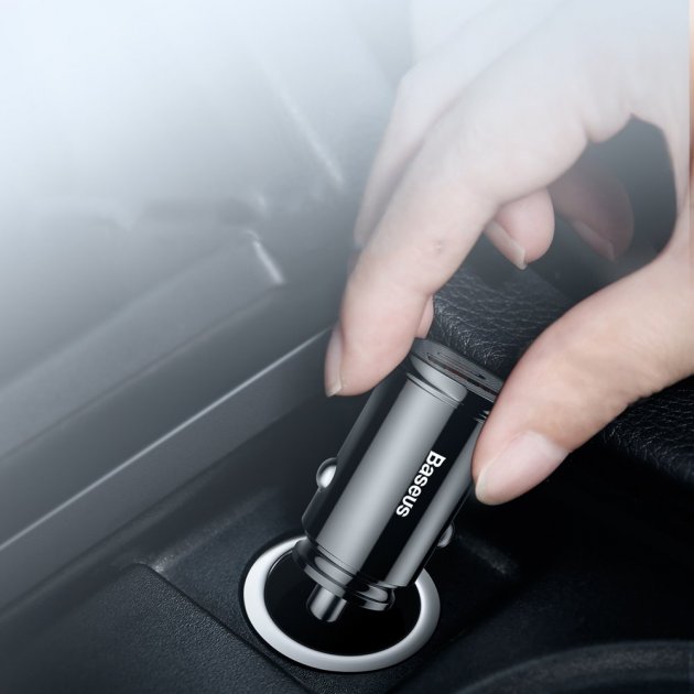 Автомобільний зарядний пристрій Baseus Circular Plastic Швидка зярядка Quick Charge 4.0 + Power Delivery 3.0 30W USB + Type-C 5A Зарядка в авто Black