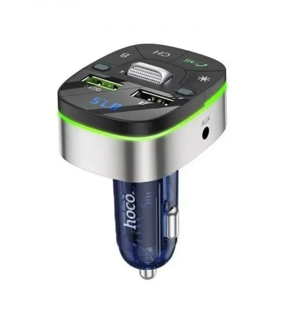 АЗП з FM-модулятором HOCO E71 трансмітер Crystal transparent discovery edition QC3.0 car BT FM transmitter Dark Blue