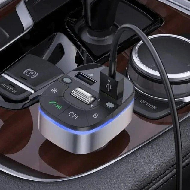 АЗП з FM-модулятором HOCO E71 трансмітер Crystal transparent discovery edition QC3.0 car BT FM transmitter Dark Blue