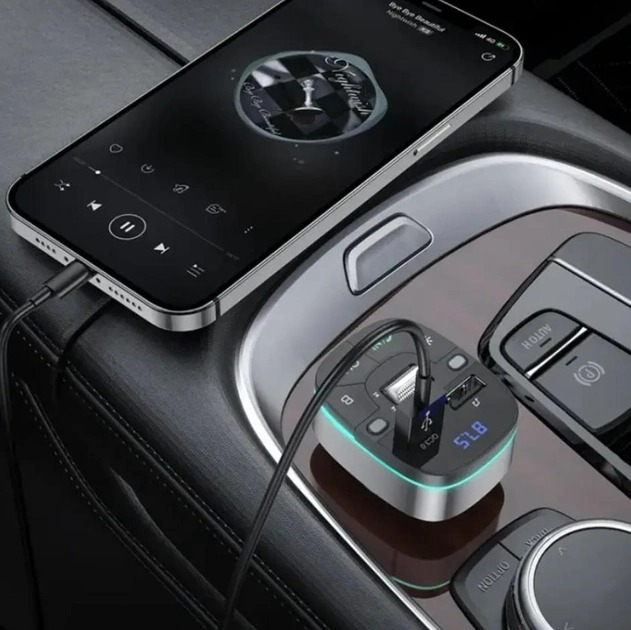 АЗП з FM-модулятором HOCO E71 трансмітер Crystal transparent discovery edition QC3.0 car BT FM transmitter Dark Blue