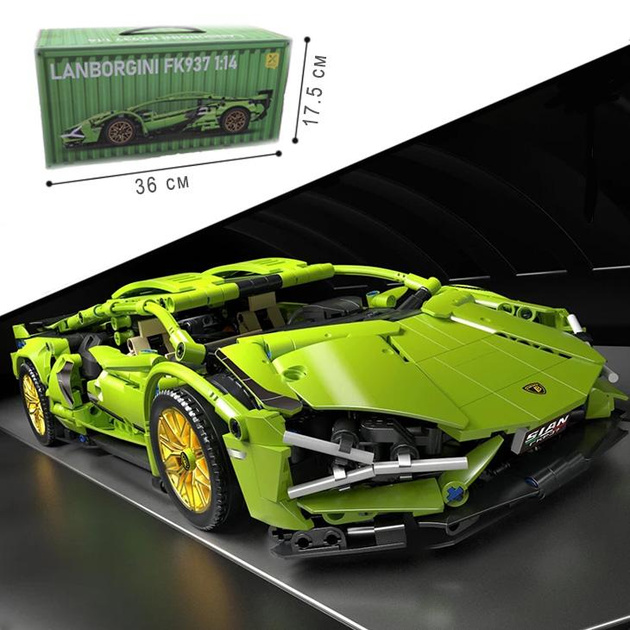 Конструктор машинка Lamborghini SuperCar Technol Model на 1280 деталей в масштабі 1:14 Зелена
