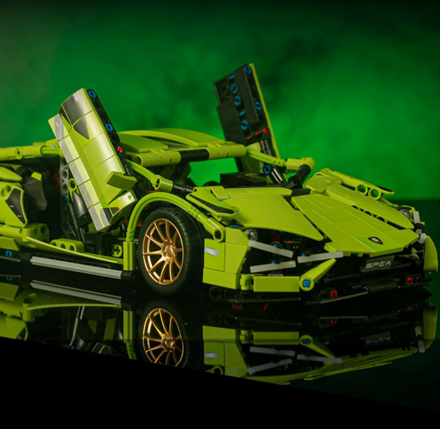 Конструктор машинка Lamborghini Sian Technol Model на 452 деталі Зелена