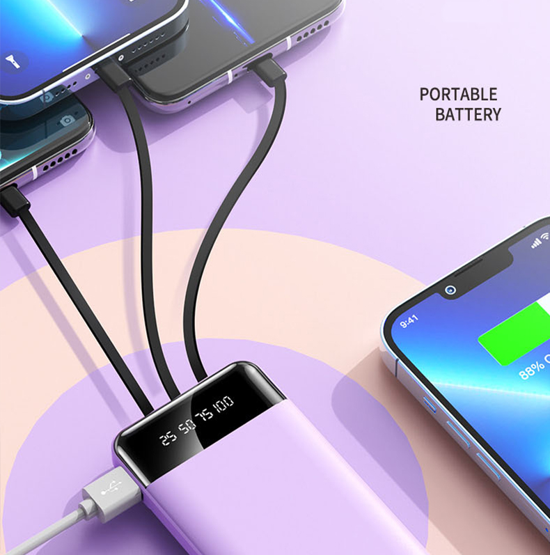 УМБ Powerbank портативна зарядка LinQ 15000 mAh із вбудованими шнурами та ліхтариком Білий