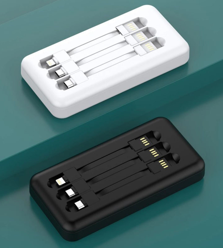 УМБ Powerbank портативна зарядка 10000 mAh із вбудованими кабелями A-041 Білий