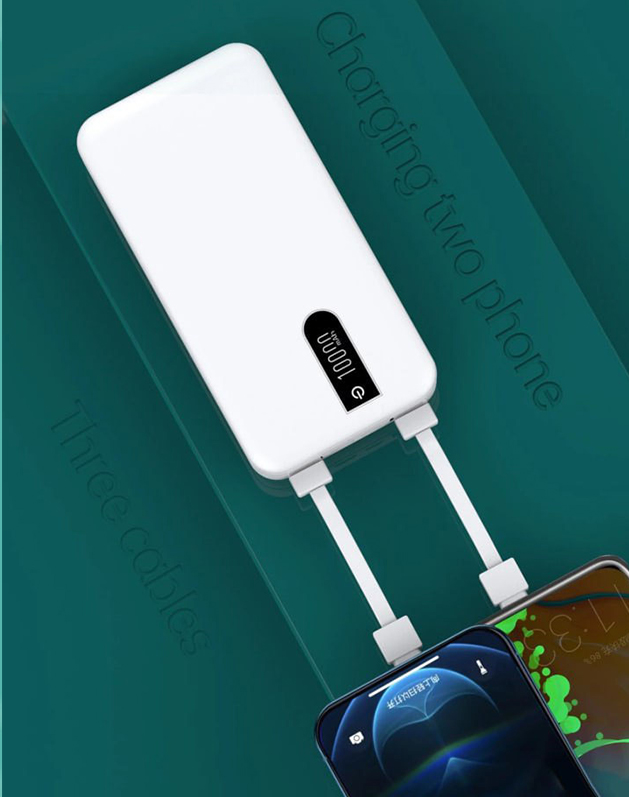 УМБ Powerbank портативна зарядка 10000 mAh із вбудованими кабелями A-041 Білий