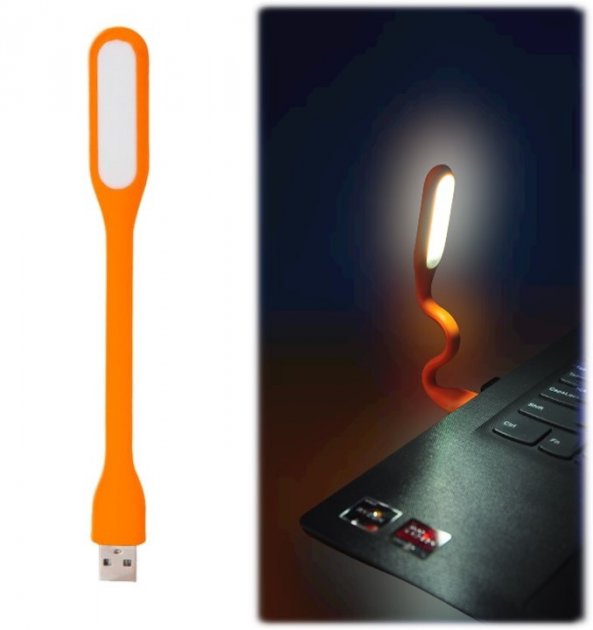 USB Гнучкий LED світильник лампа ліхтарик для ноутбука або Power Bank світлодіодний помаранчевий