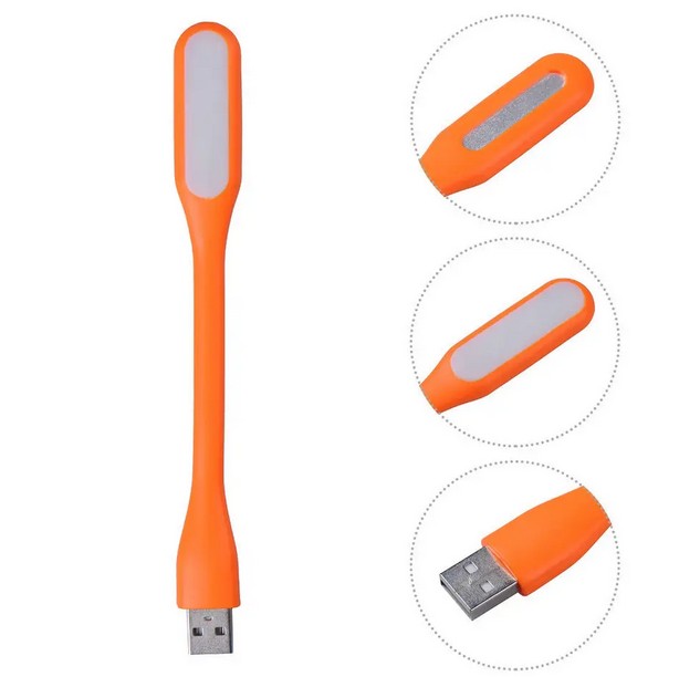 USB Гнучкий LED світильник лампа ліхтарик для ноутбука або Power Bank світлодіодний помаранчевий