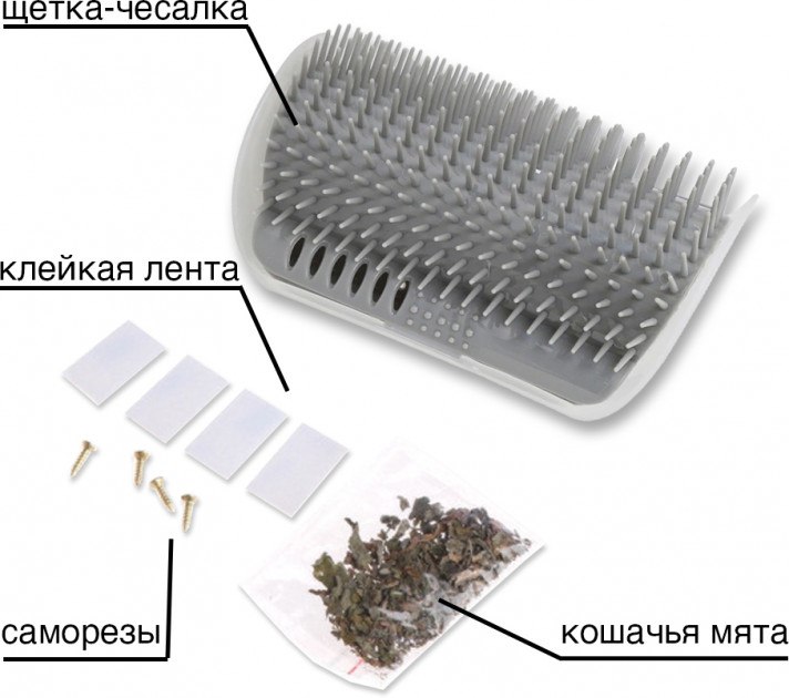 Настінна углова щітка чесалка для котів, чесалка-масажер для кота Сіра