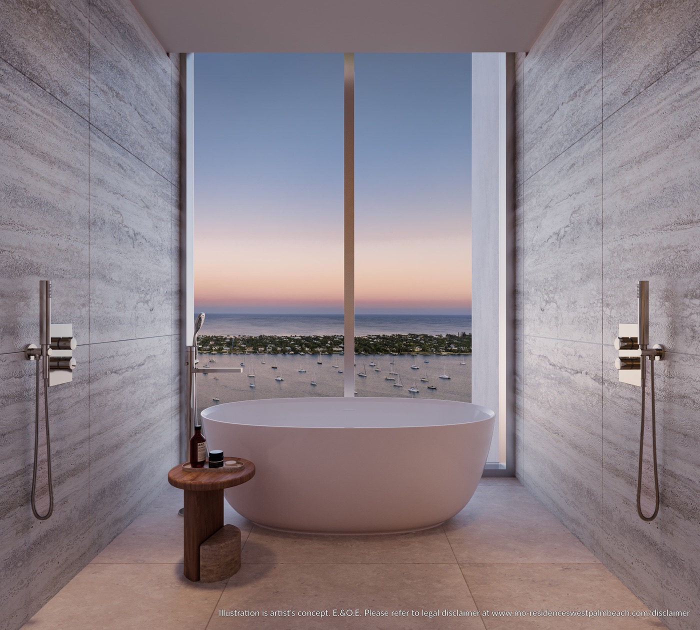 Primary bath with soaking tub, multi-function shower, and Studio Munge vanity