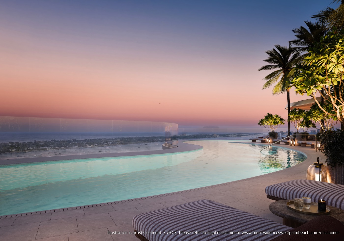 Rooftop pool with water loungers and cabanas