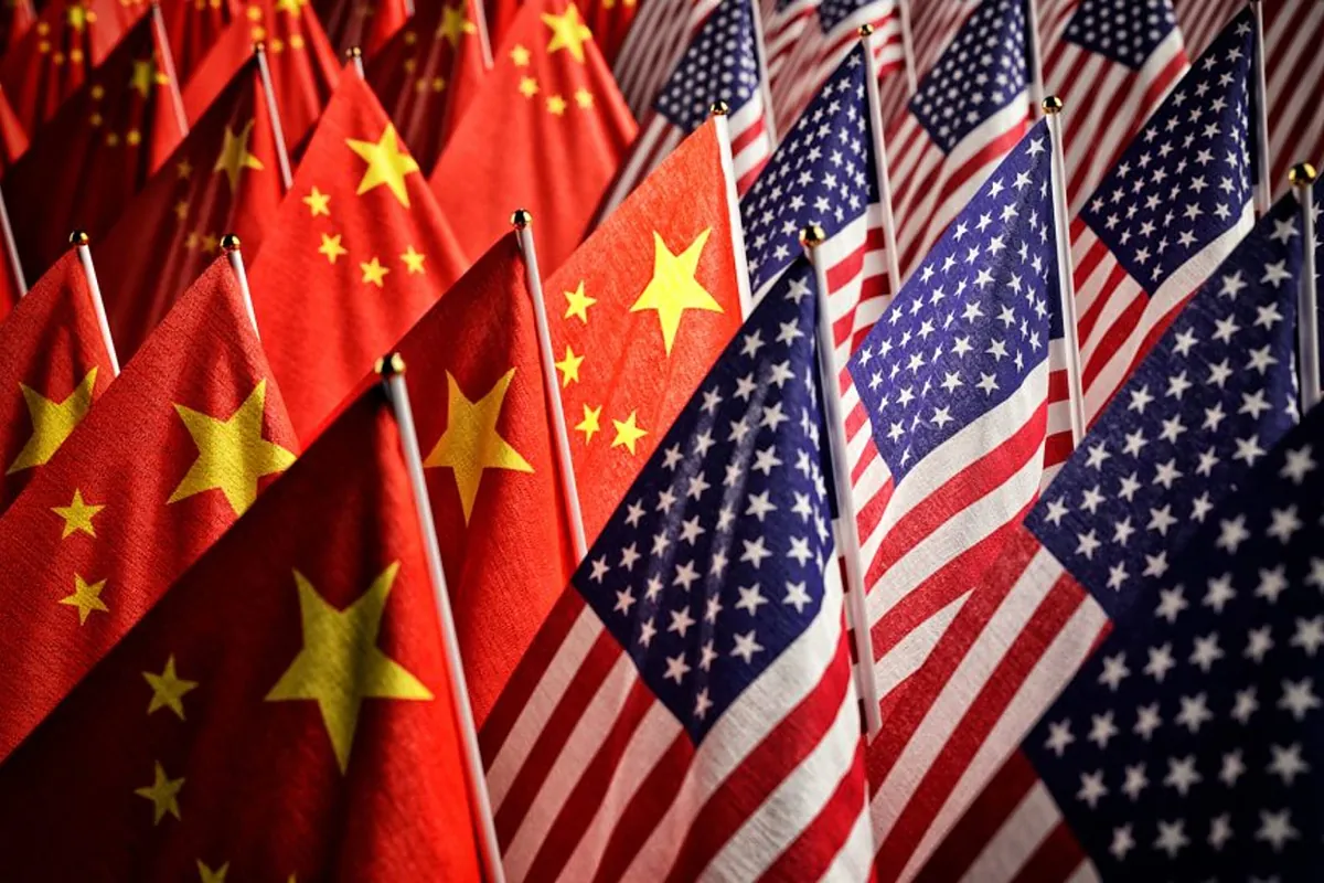 Illustration of a global race between US, China, and Europe over technological supremacy.