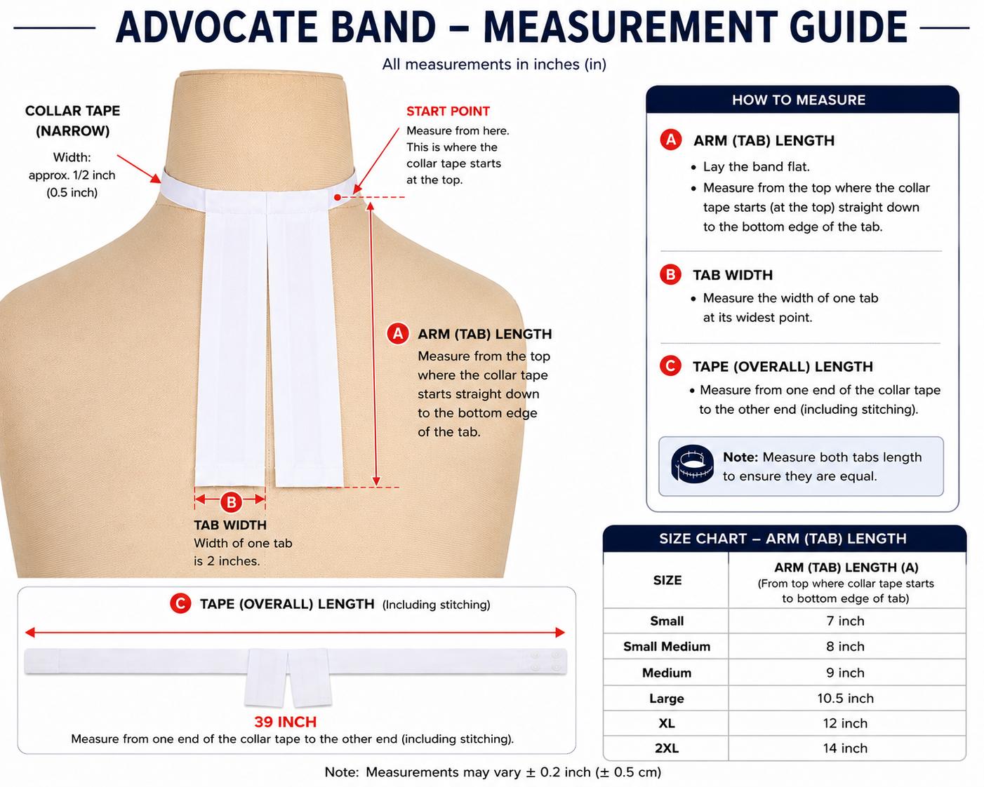 Jains' Advocate Bands (Packet of 12 Pieces) size / fit guide