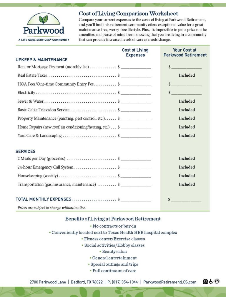 Cost Of Living Worksheets