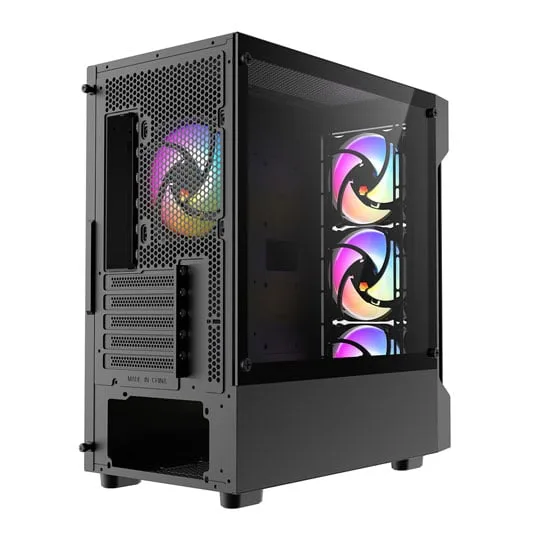 CiT Tsunami Black Tempered Glass MicroATX Case 4