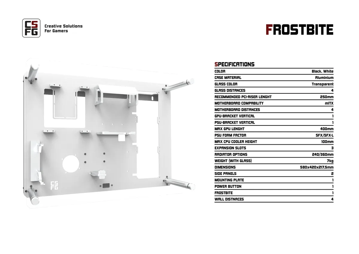 CSFG Creative Solutions For Gamers Frostbite M-ITX Wall mounted Chassis - White 14