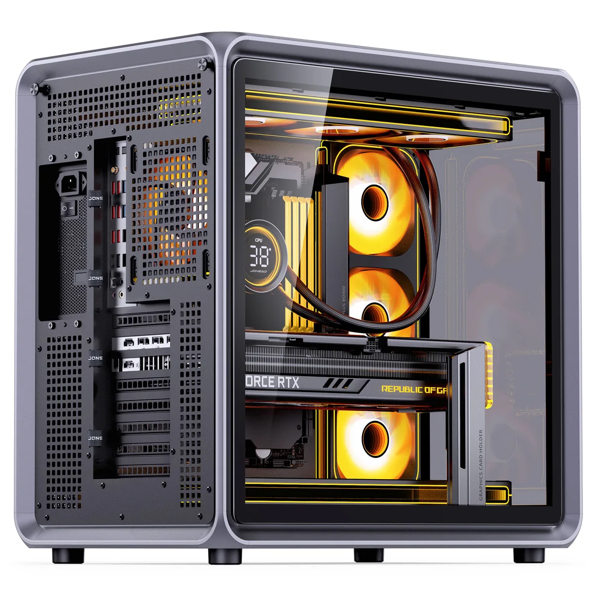Jonsplus BO400 Mid-Tower, ATX, Aluminium Frame, Tempered Glass - Black 11