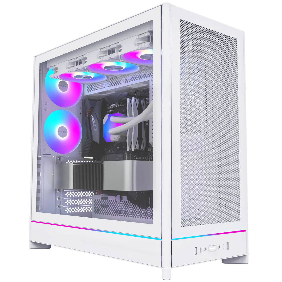 Montech HS01 PRO Reversible Layout Midi-Tower ATX ARGB Case - White 3
