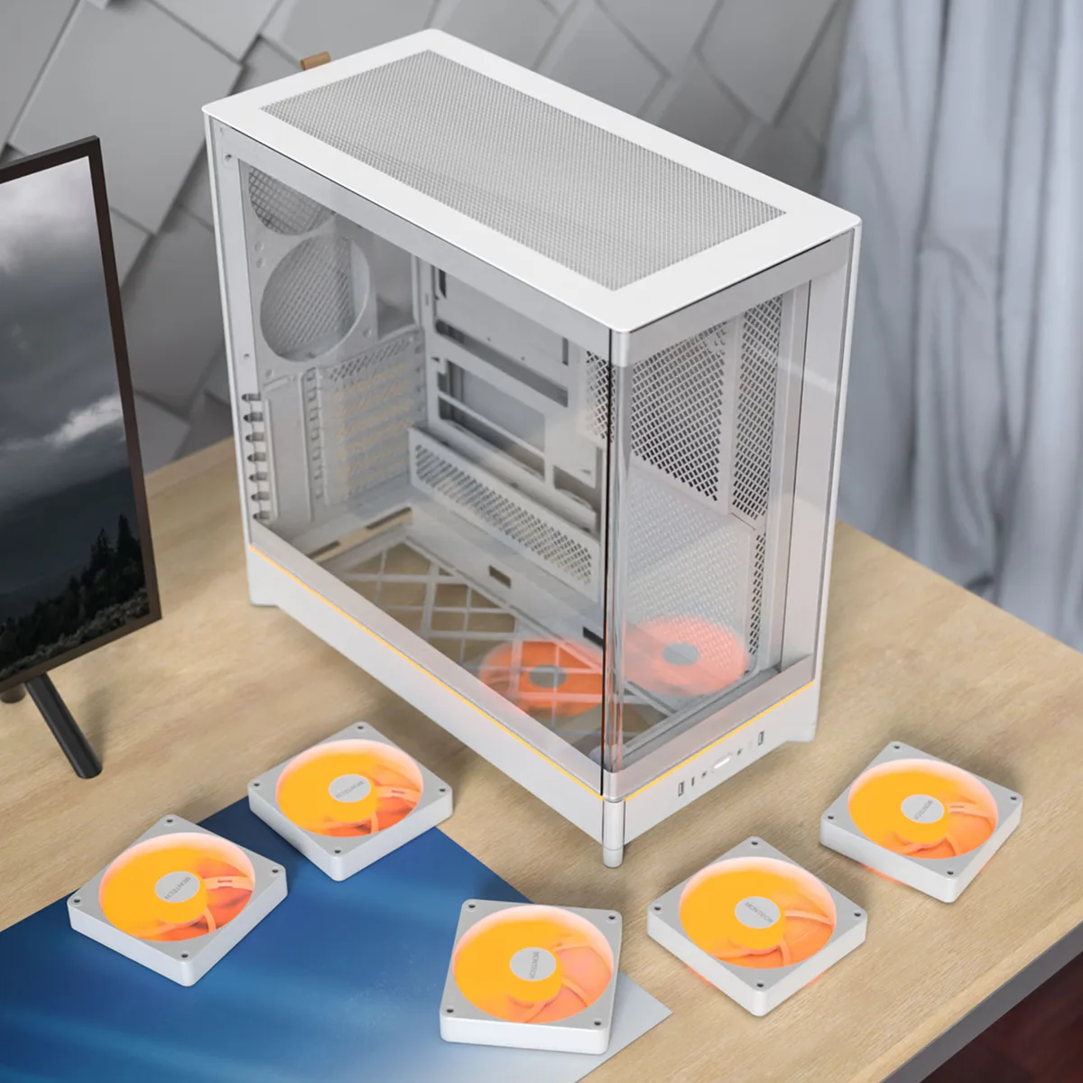 Montech HS02 Reversible Layout Midi-Tower ATX ARGB Case - White 2