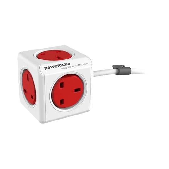 Allocacoc PowerCube 'Extended' 5-Socket Mains Extension, Lead Red UK
