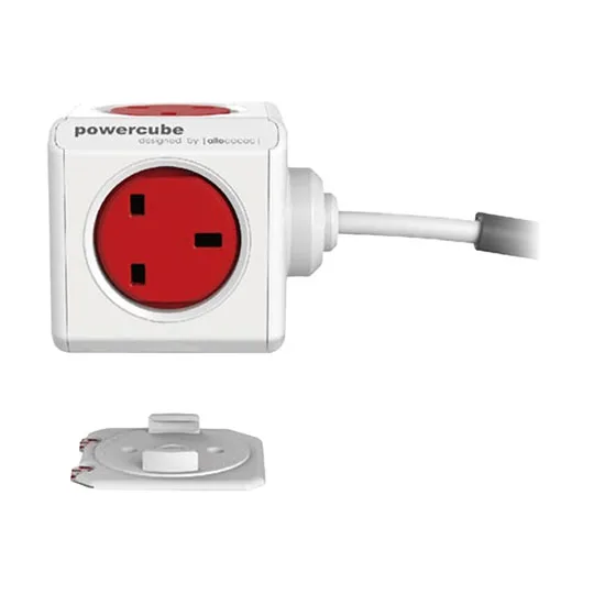 Allocacoc PowerCube 'Extended' 5-Socket Mains Extension, Lead Red UK 2
