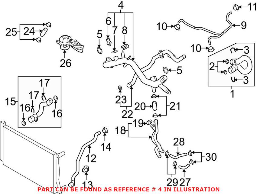 Audi Engine Coolant Pipe (Cylinder Heads) 06E121045E