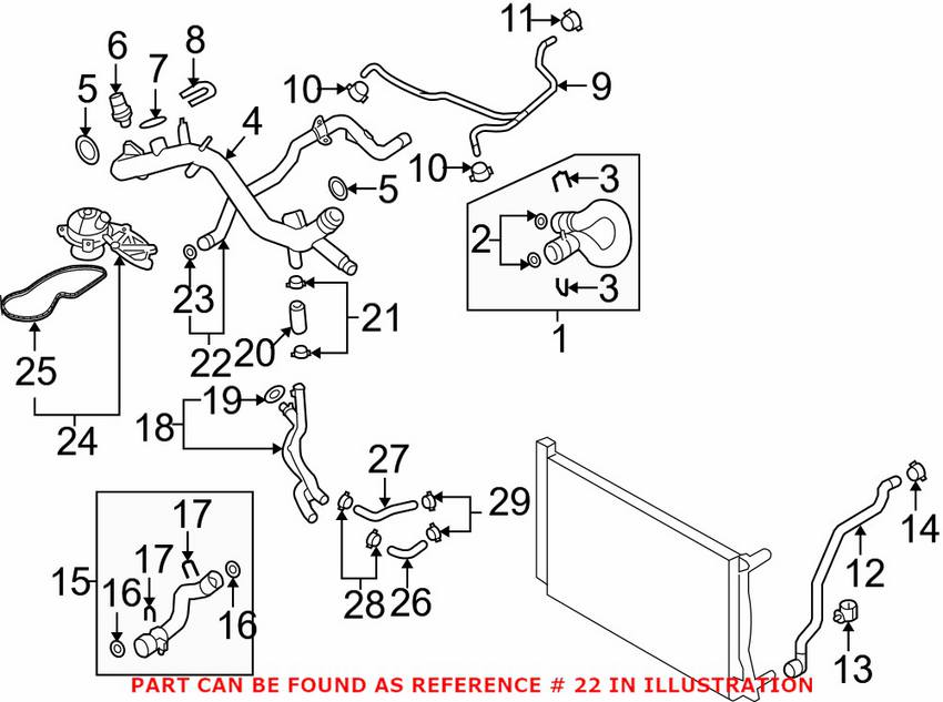 VW Engine Coolant Pipe (Return) (Heater Core to Engine) 06E121065N