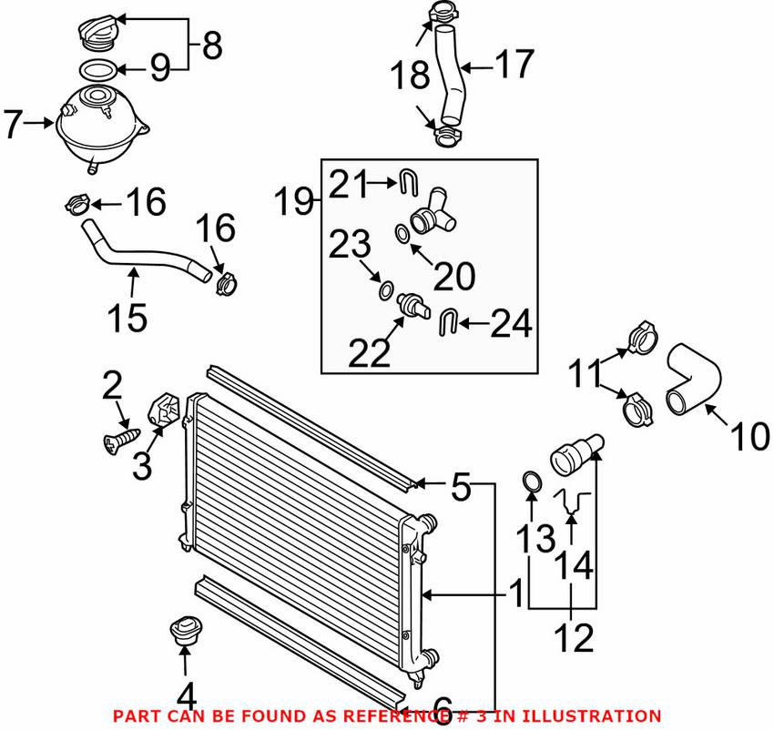 Audi VW Radiator Retainer - Upper 1K0121367M