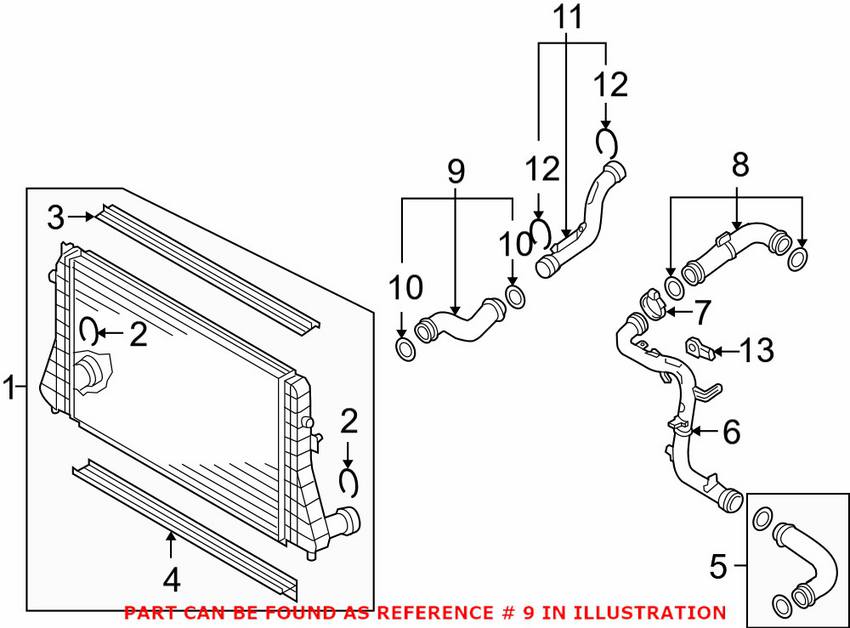 VW Intercooler Hose - Front Passenger Side Lower 1K0145832E