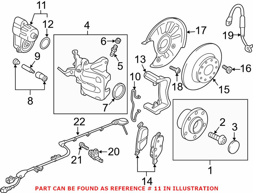 VW Parking Brake Actuator - Rear Passenger Side 3Q0998281A