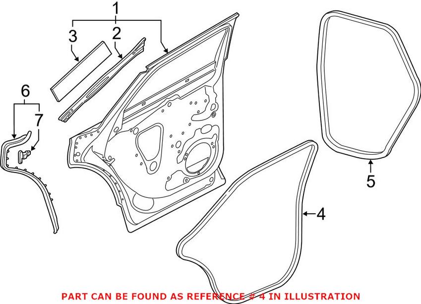 Audi Door Seal - Rear Passenger Side Outer 80A839912B