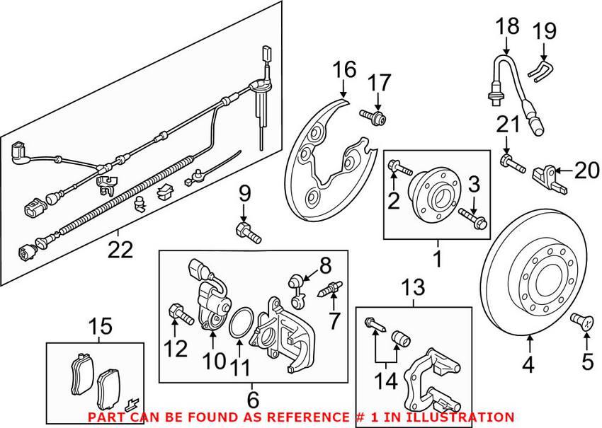 VW Wheel Bearing and Hub Assembly - Rear 8J0598625A