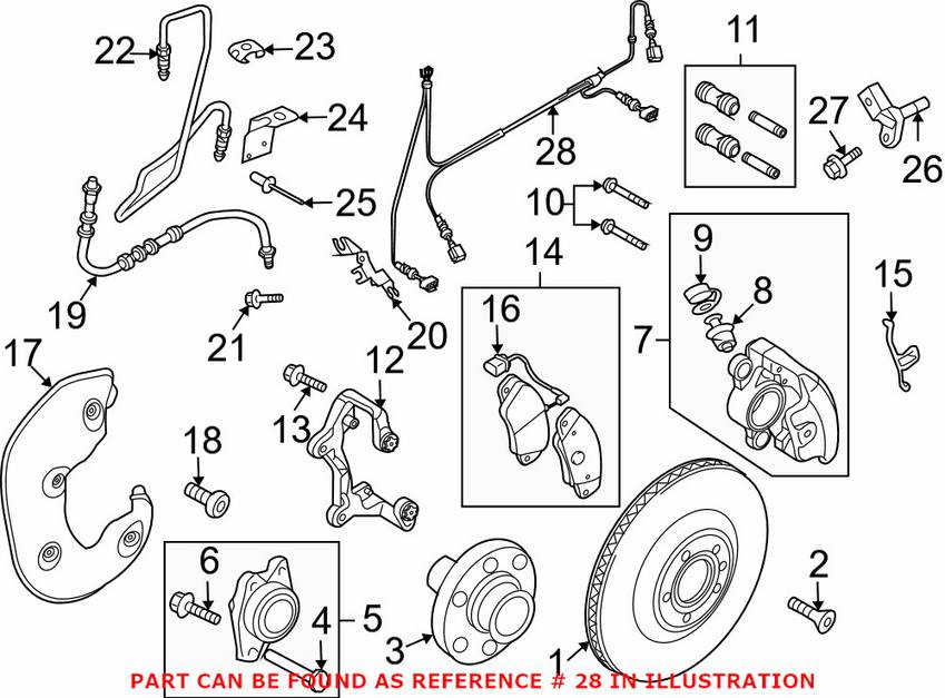 Audi ABS Wheel Speed Sensor Wiring Harness - Front Driver Side 8K0972251C