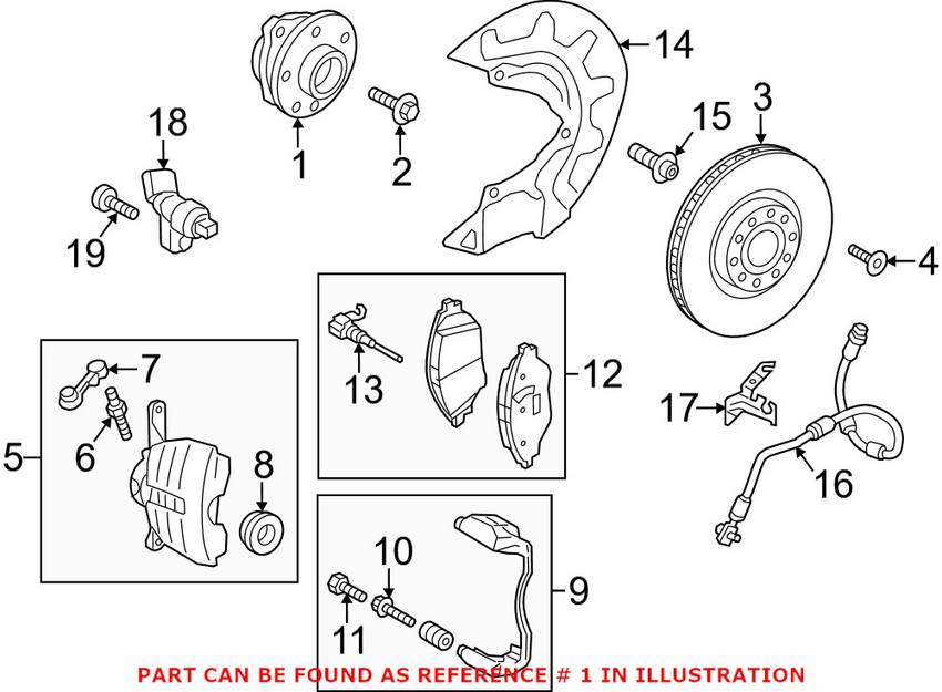 VW Wheel Bearing and Hub Assembly - Front 8S0498625A