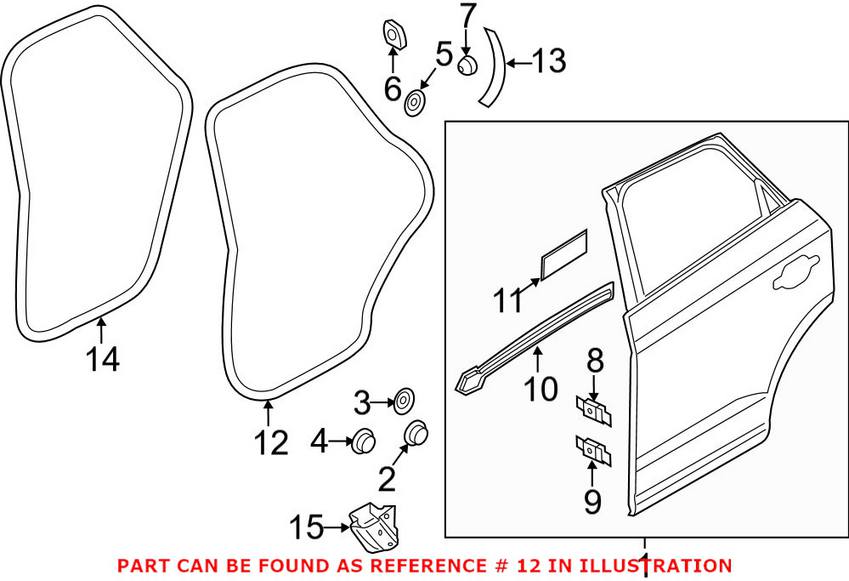 Audi Door Seal - Rear Driver Side Outer 8U0839911B