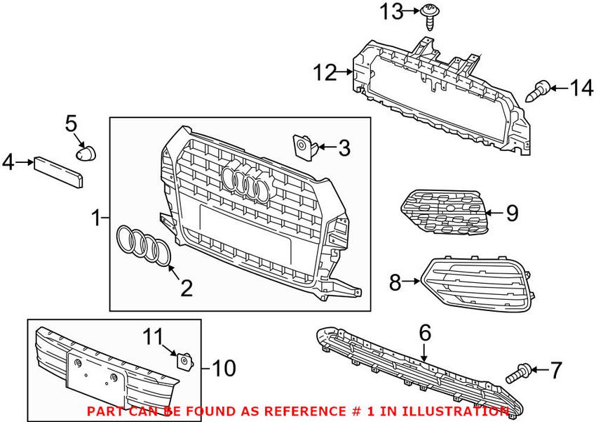 Grille - Front Upper (Two Peace Design) (Black)