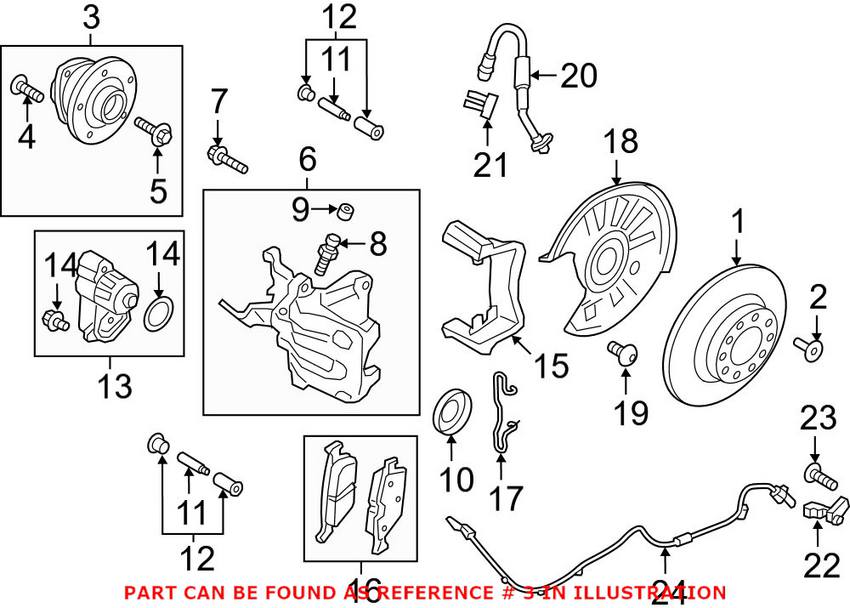 VW Wheel Bearing and Hub Assembly - Rear 8V0598625C