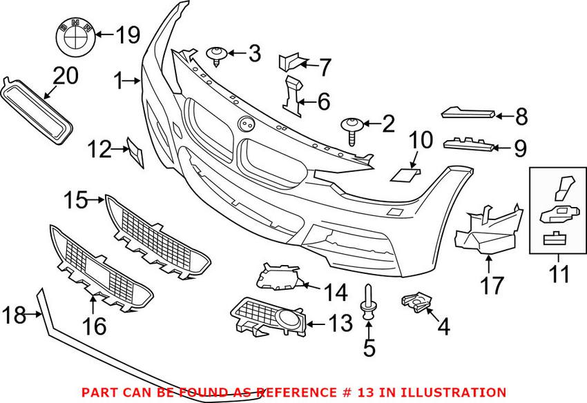 BMW Fog Light Trim = Front Passenger Side 51118054508