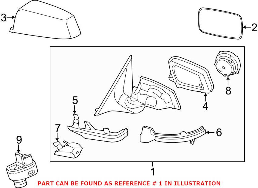 BMW Door Mirror - Front Passenger Side 51167308514