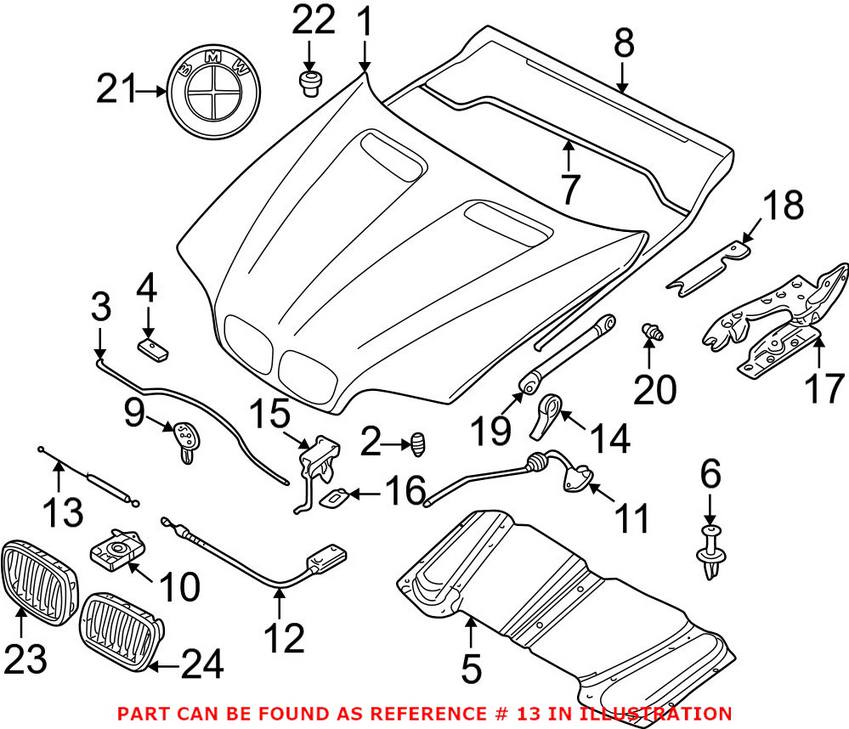 BMW Hood Release Cable - Center 51238403219