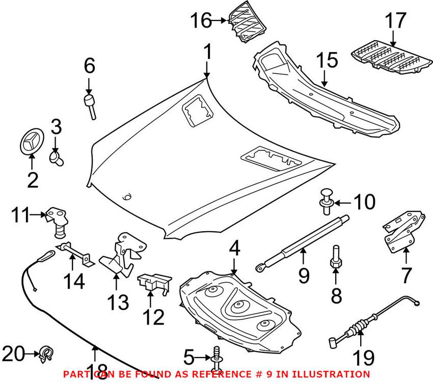 Mercedes Hood Lift Support - Passenger Side 1648800129