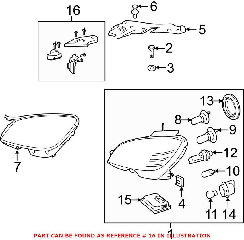 Mercedes Headlight Adjustment Kit - Driver Side 2048201114