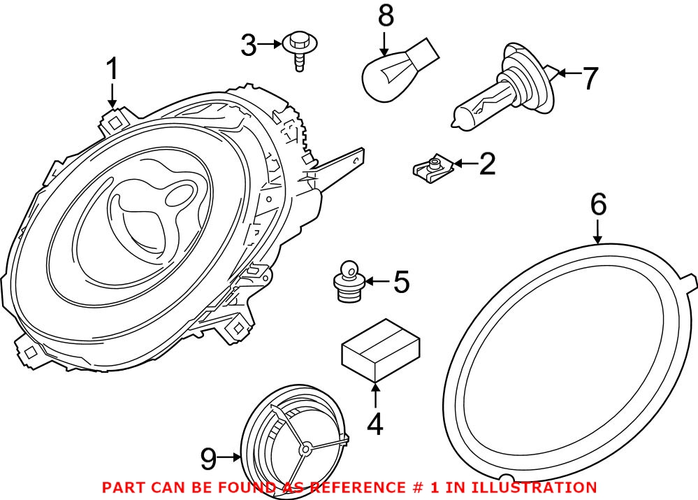 Mini Headlight Assembly - Driver Side (Halogen) (w/ Amber Turnsignal) 63117401599