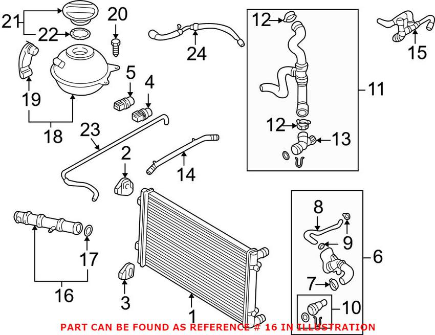 VW Coolant Pipe - Water Pump to Thermostat 021121050E