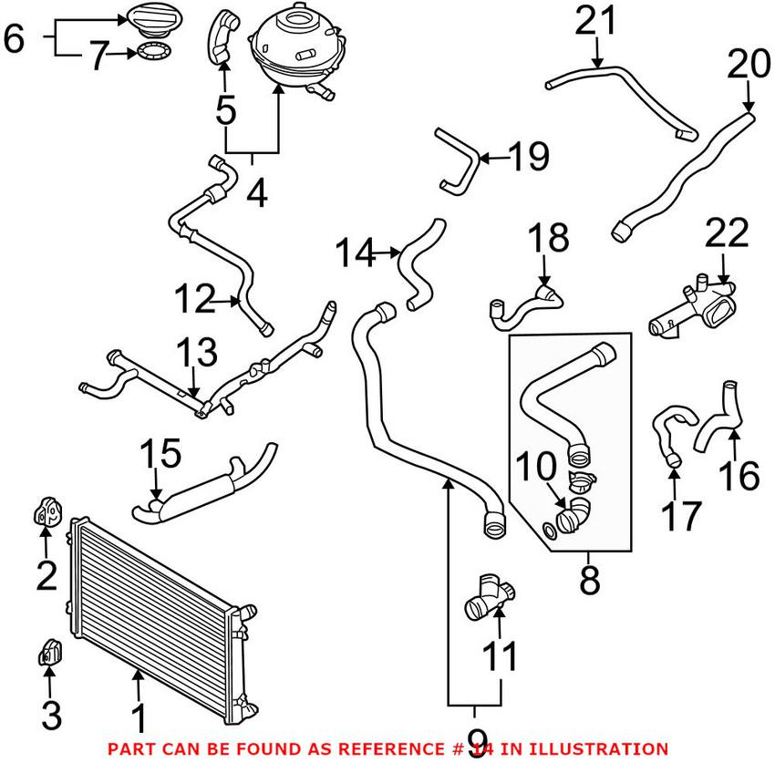 VW Engine Coolant Hose - Heater Hose To Coolant Pipe 1C0121086K