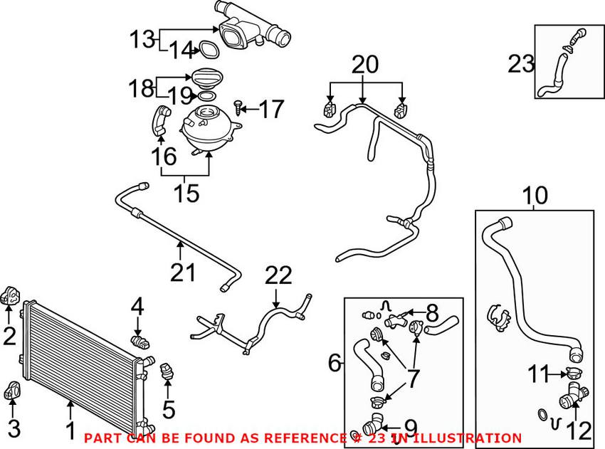 VW Engine Coolant Hose - Heater Hose To Coolant Pipe 1J0122073A