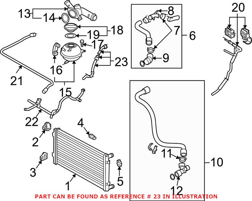 VW Engine Coolant Hose - Heater Hose To Coolant Pipe 1J0122073BG